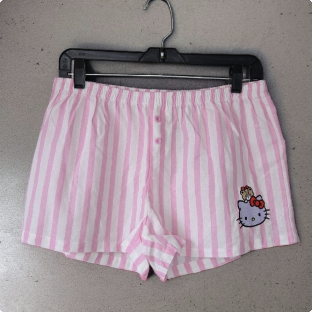 Hello Kitty Pink and White Striped Pajama Boxer Shorts Loungewear